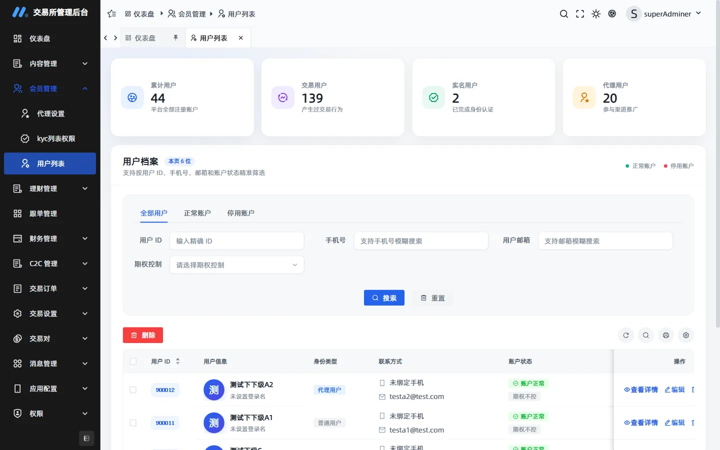 Members: user list and status filters