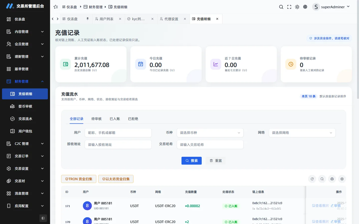 Deposit ledger: arrival checks and channel txs