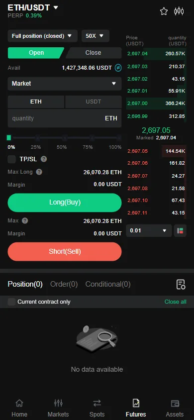 Perpetuals: leverage, open/close and margin